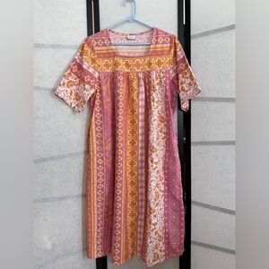 Vermont Country Store Vertical-Print Cotton Muumuu ~ Coral Pink ~ Size L (14-16)